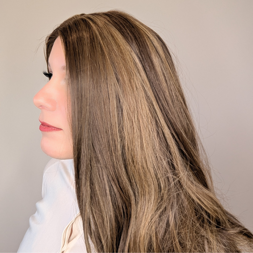 lace front wig luxury synthetic light brown side zoomed in