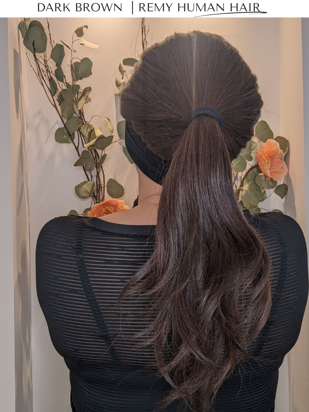 dark brown headband wig human hair ponytail back