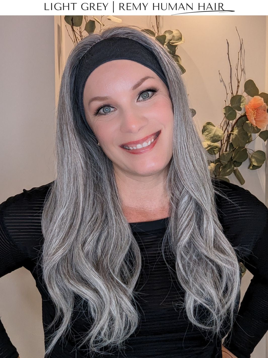 light grey headband wig front curled hair