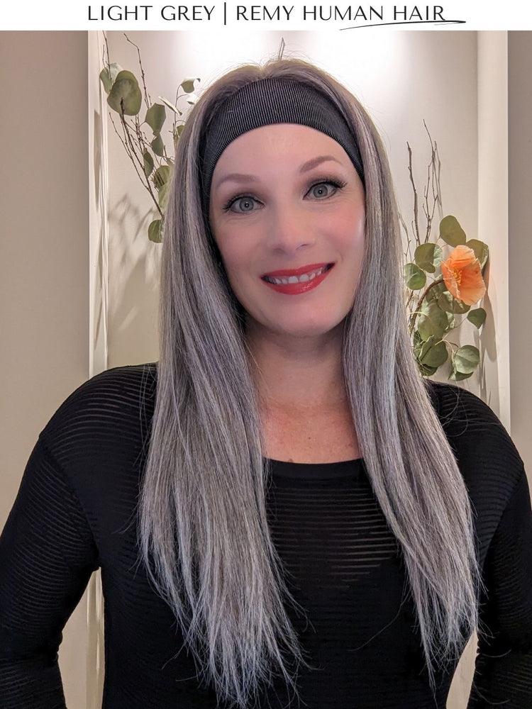 light grey headband wig front straight hair