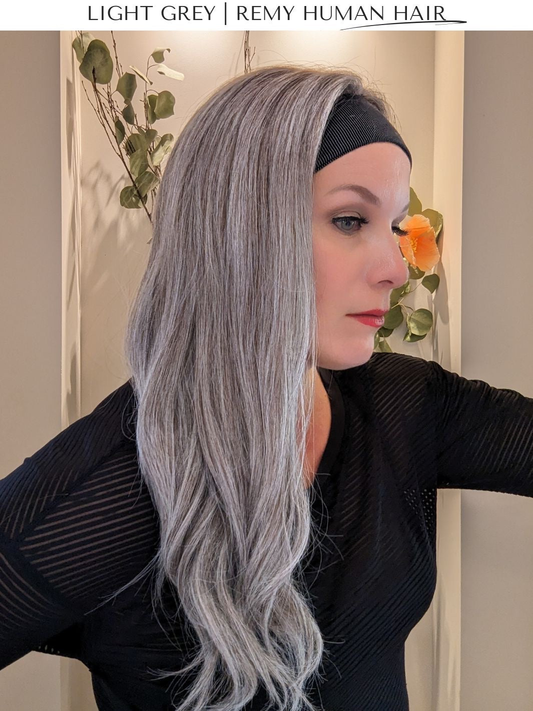 light grey headband wig side curled hair