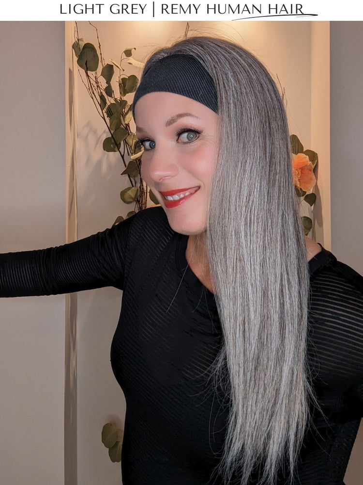 light grey headband wig side straight hair