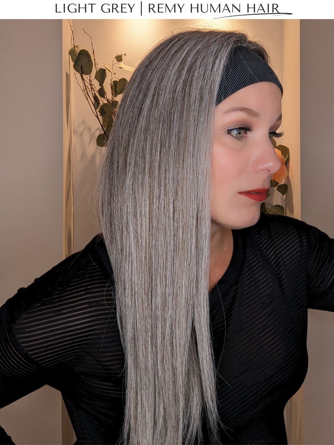 light grey headband wig side straight hair
