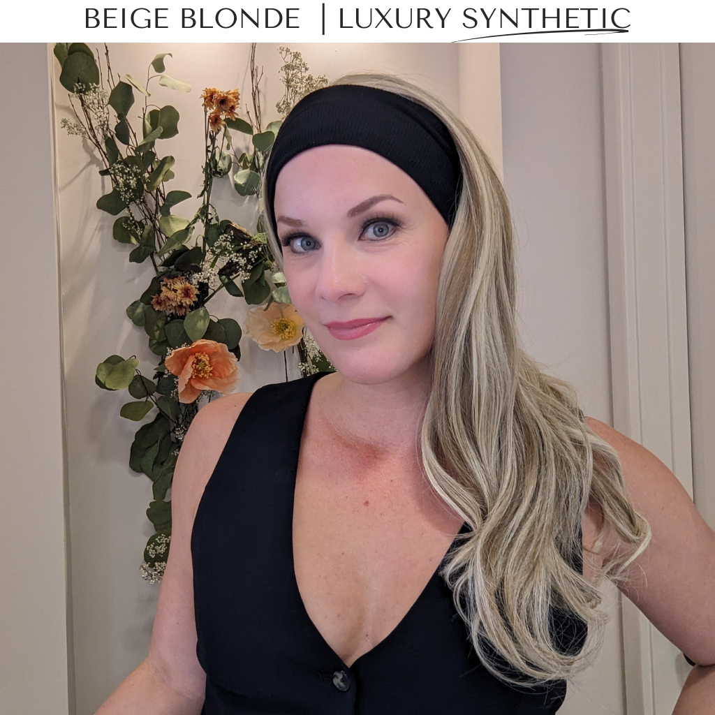 beige blonde headband wig luxury synthetic front