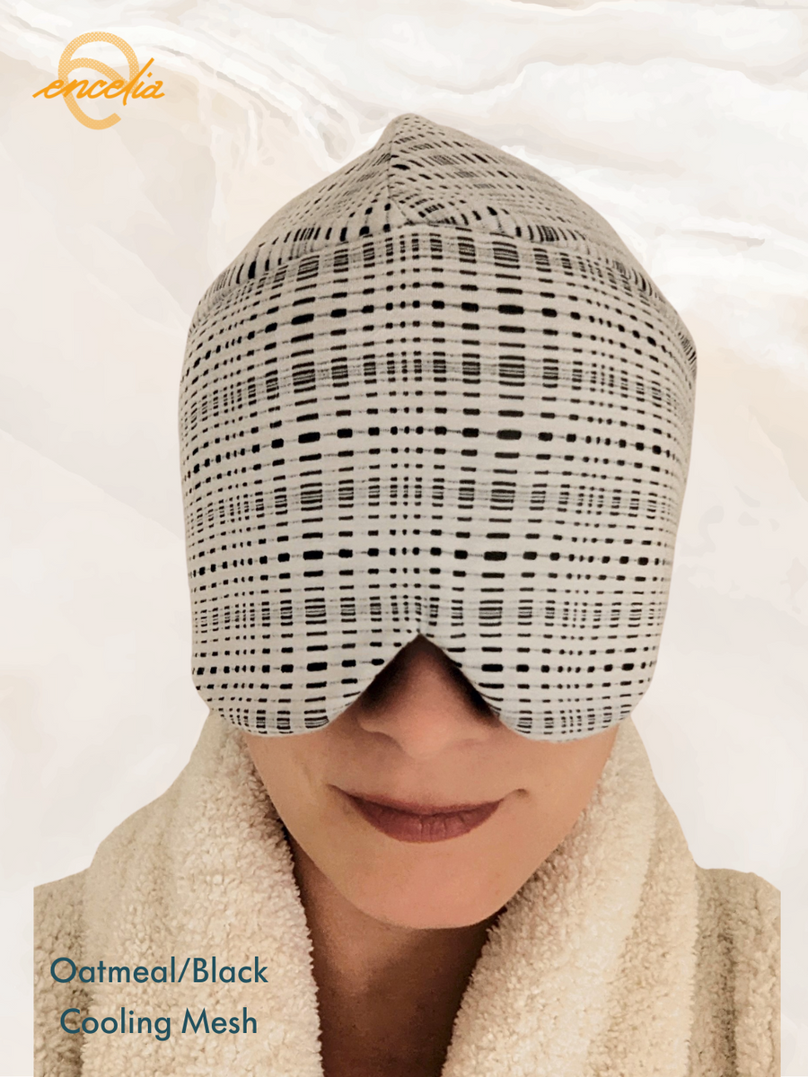 Red Cooling Chemo Sleep Cap With Eye Mask Stays Put Seamless Encelia Hair