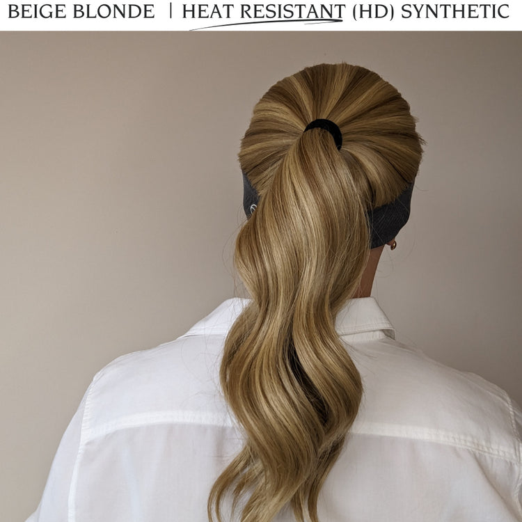 Headband wig.blonde.synthetic.heat resistant.back.ponytail