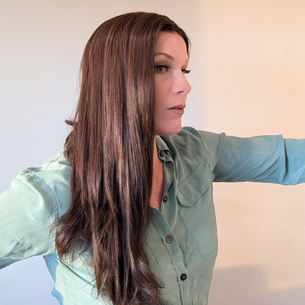 Lace front wig luxury synthetic medium brown side