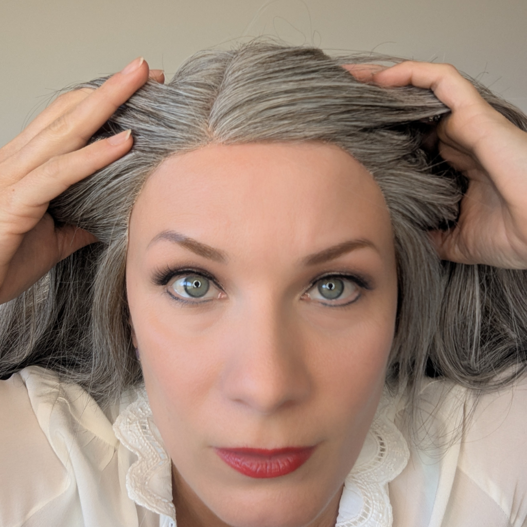 lace front wig luxury synthetic light grey front zoomed in
