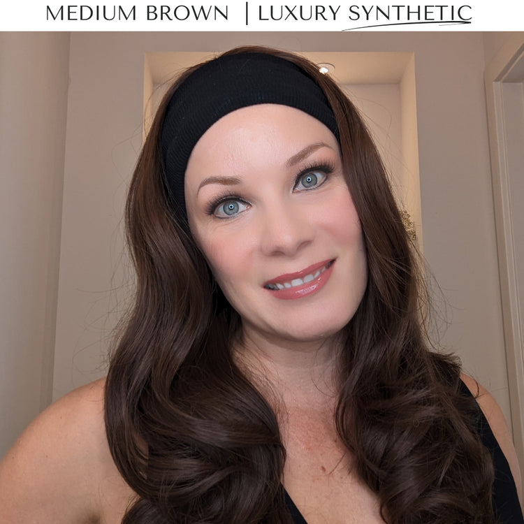 medium brown headband wig luxury synthetic front