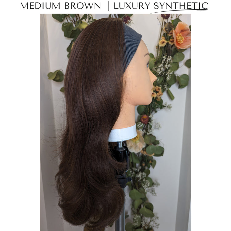 medium brown headband wig luxury synthetic low light