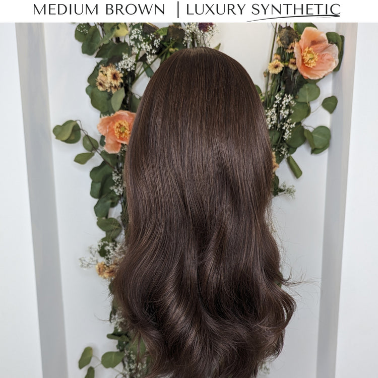 medium brown headband wig luxury synthetic back