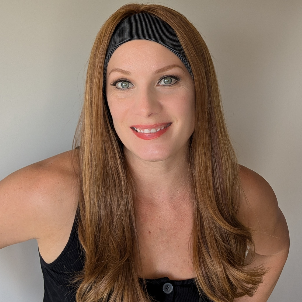 Natural blonde human hair headband wig styled in a side ponytail