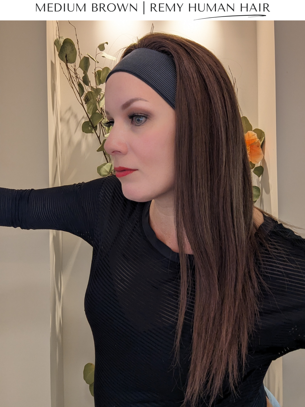 Sport Headband Wig | Human Hair | Medium Brown | Hand-Tied